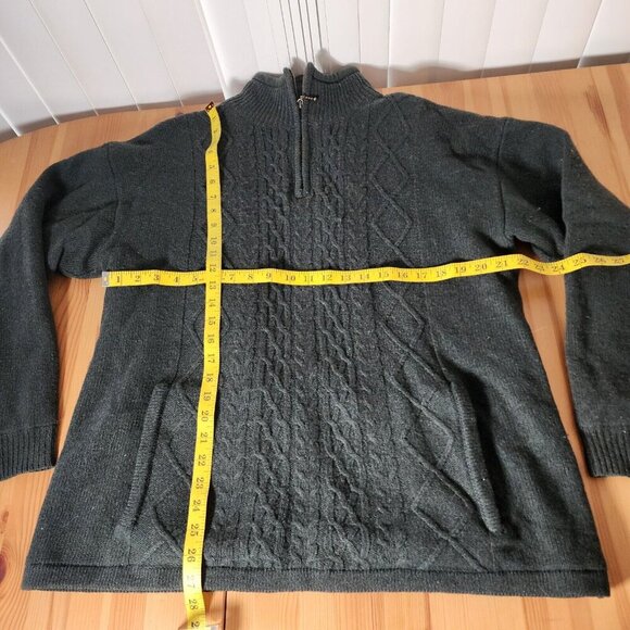Carraig Donn Men's Quarter Zip Sweater Green Wool Cable Knit Pockets Ireland L - Picture 4 of 12